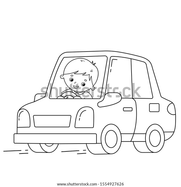 Coloring\
Page Outline Of cartoon car with driver.  Image transport or\
vehicle for children. Coloring book for\
kids.