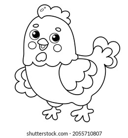 Coloring Page Outline of cartoon chicken or hen. Farm animals. Coloring book for kids.