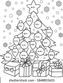 Coloring page outline of cartoon Christmas three. Colorful vector illustration of educational game for preschool children, winters coloring book for kids.
