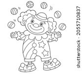 Coloring Page Outline of cartoon circus clown with colorful balls. Coloring Book for kids.