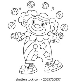 Coloring Page Outline of cartoon circus clown with colorful balls. Coloring Book for kids.