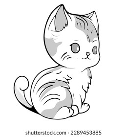 Coloring page outline of cartoon Colorful printable Cute cat unicorn or anime cat coloring pages for children kids and adults. vector illustration, summer coloring book for kids.