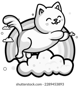 Coloring page outline of cartoon Colorful printable Cute cat unicorn or anime cat coloring pages for children kids and adults. vector illustration, summer coloring book for kids.