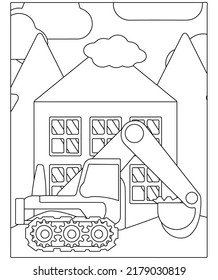 Coloring Page Outline Of cartoon crawler excavator. Construction vehicles. Coloring book for kids