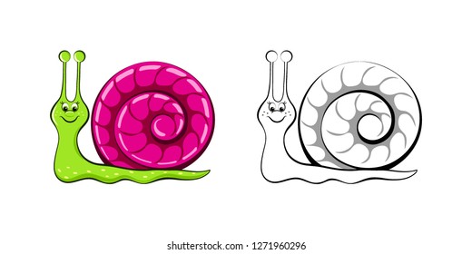 Coloring page outline of cartoon cute snail. Coloring book for kids. Vector illustration, 