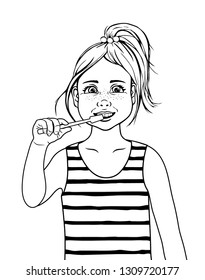 black child brushing teeth stock illustrations images