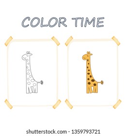 Coloring page outline of cartoon cute giraffe. Vector illustration, summer coloring book for kids