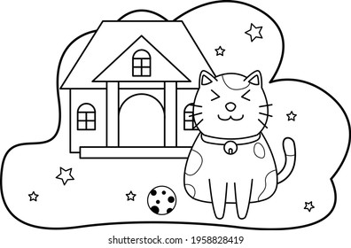 coloring page outline of cartoon cute cat. coloring book for kids