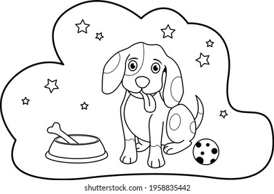 coloring page outline of cartoon cute dog. coloring book for kids
