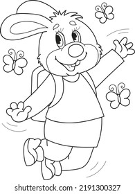 Coloring page outline of cartoon cute rabbit. Colorful vector illustration, summer coloring book for kids.