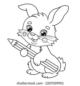 Coloring Page Outline Of cartoon cute bunny or rabbit with a pencil. Animals. Coloring Book for kids.