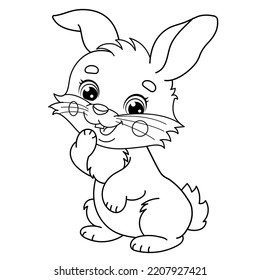 Coloring Page Outline Of Cartoon  Cute Bunny Or Rabbit. Animals. Coloring Book For Kids.