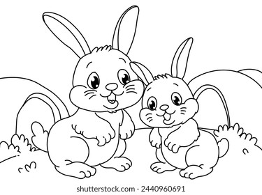 Coloring Page Outline Of cartoon cute bunny or rabbit with carrot. Animals. Printable Coloring Book for kids