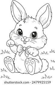 Coloring page outline of the cartoon cute little hare. Colorful vector illustration, summer coloring book for kids.