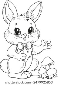 Coloring page outline of the cartoon cute little hare. Colorful vector illustration, summer coloring book for kids.