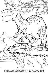 Coloring page outline of cartoon dinosaur, tyrannosaur. Vector illustration, coloring book for kids.