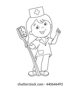 Coloring Page Outline Of cartoon doctor with a toothbrush. Profession. Medicine. Coloring book for kids