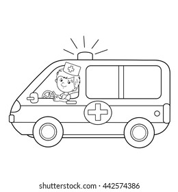 Coloring Page Outline Cartoon Doctor Ambulance Stock Vector (Royalty ...