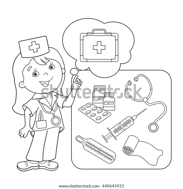 Coloring Page Outline Cartoon Doctor First Stock Vector (Royalty Free ...