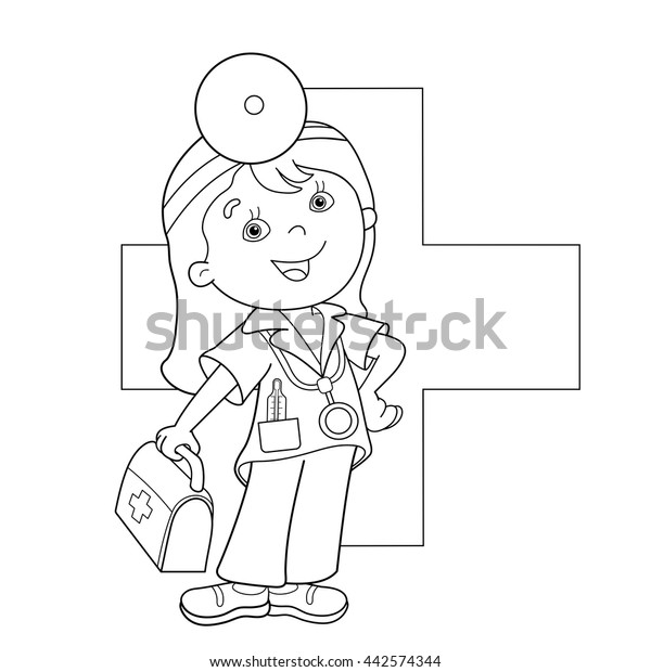 Coloring Page Outline Cartoon Doctor First Stock Vector (Royalty Free) 442574344 Coloring Page Outline Cartoon Doctor First Stock Vector (Royalty Free) 442574344