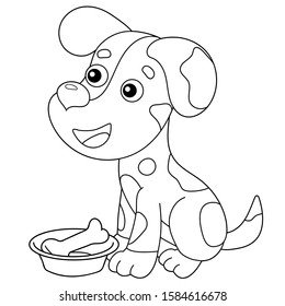 Coloring Page Outline of cartoon dog with bone. Pets. Coloring book for kids.