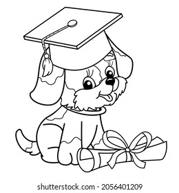 Coloring Page Outline Of cartoon dog in graduate cap. Cute puppy with diploma. Little student. Coloring book for kids