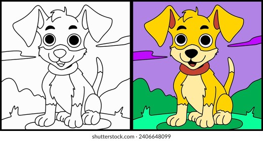 Esquema de la página de color del perro caricaturista
