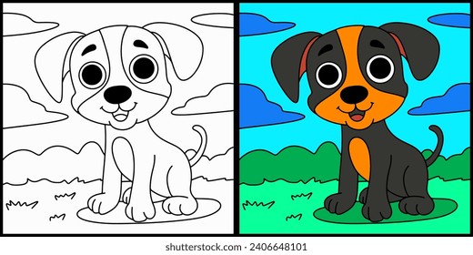 Esquema de la página de color del perro caricaturista
