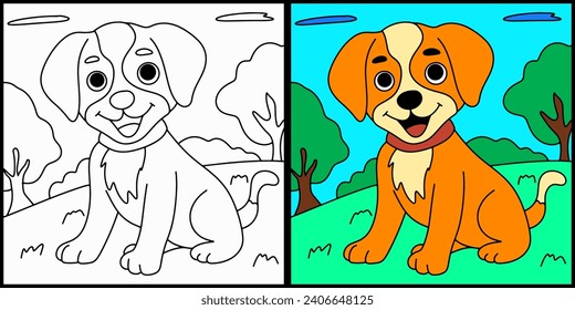 Esquema de la página de color del perro caricaturista
