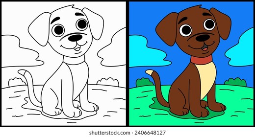 Esquema de la página de color del perro caricaturista
