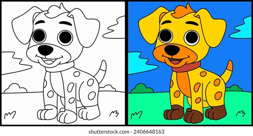 Esquema de la página de color del perro caricaturista
