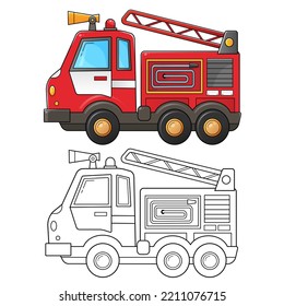 Coloring Page Outline Of cartoon fire truck. Professional transport. Coloring Book for kids.