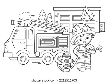 Coloring Page Outline Cartoon Fire Truck Stock Vector (Royalty Free ...