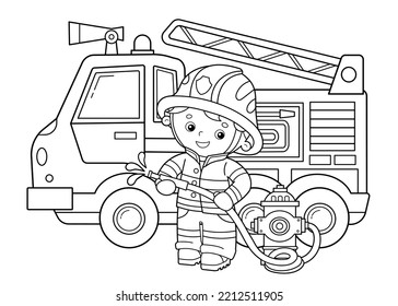 Coloring Page Outline Cartoon Fire Truck Stock Vector (Royalty Free ...