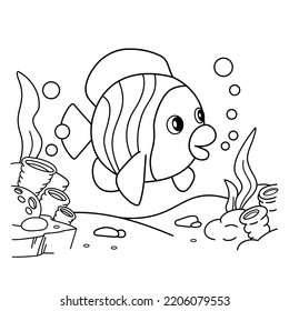 Coloring Page Outline Of cartoon fish. Underwater world. Coloring Book for kids.