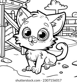 Coloring Page Outline Of cartoon fluffy cat. ketty coloring page.