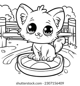 Coloring Page Outline Of cartoon fluffy cat. coloring book.