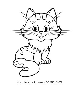 Coloring Page Outline Of Cartoon Fluffy Cat. Coloring Book For Kids