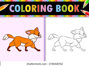 Coloring page outline of cartoon Fox. Colorful vector illustration, coloring book for kids.