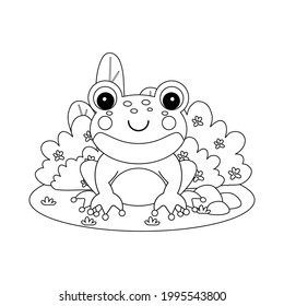 Coloring page outline of cartoon frog.