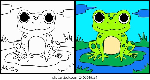Esquema de la página de color de la rana de dibujos animados