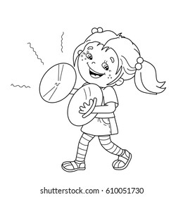 Coloring Page Outline Of cartoon girl playing the cymbals. Musical instruments. Coloring book for kids