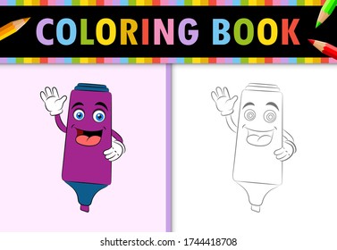 Coloring page outline of cartoon Highlighter. Colorful vector illustration, coloring book for kids.