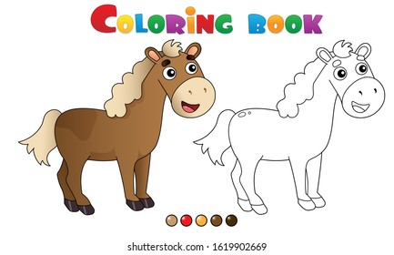 Coloring Page Outline of cartoon horse. Farm animals. Coloring book for kids.