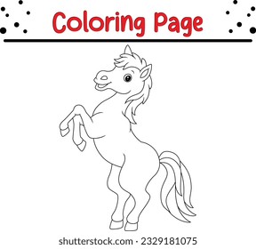 Esquema de página de color del caballo de dibujos animados. Libro de Colores de Animales para niños.