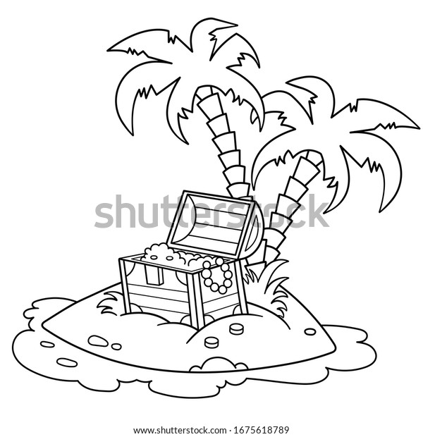 Coloring Page Outline Cartoon Island Treasure Stock Vector (Royalty ...