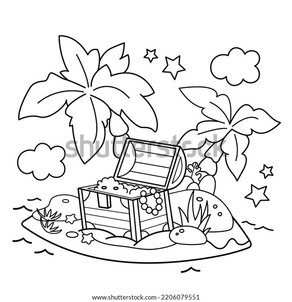 Coloring Page Outline Cartoon Island Treasure Stock Vector (Royalty ...