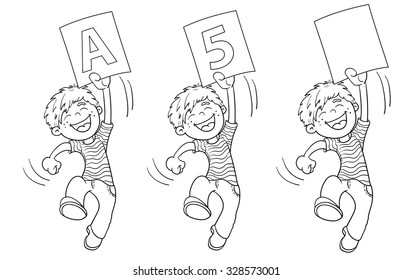 Coloring Page Outline Of A Cartoon Jumping boy with highest rating.