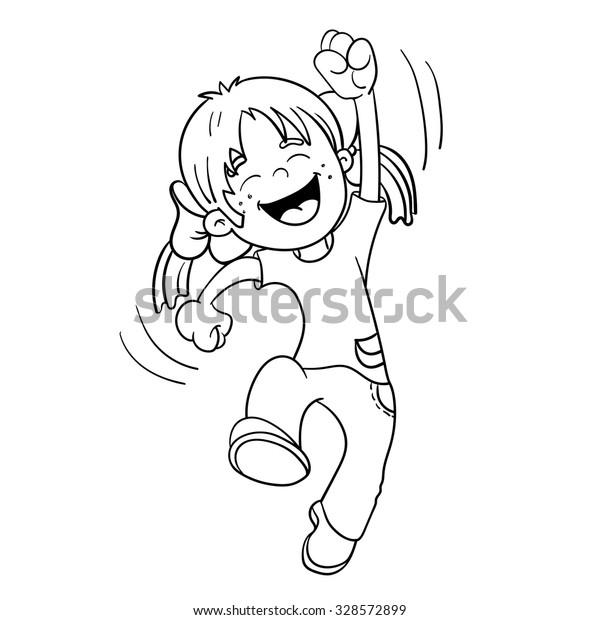 Coloring Page Outline Cartoon Jumping Girl Stock Vector (Royalty Free ...