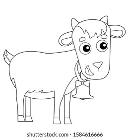 Coloring Page Outline of cartoon kid of goat with bell. Farm animals. Coloring book for kids.